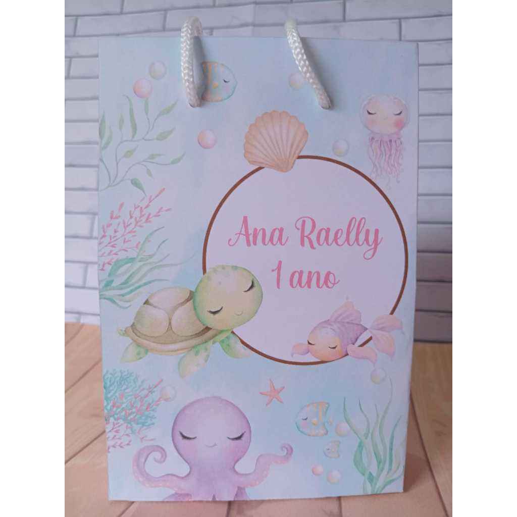 Sacolinha Surpresa Personalizada Lembrancinha Fundo do Mar Aquarela  PEGUE E MONTE