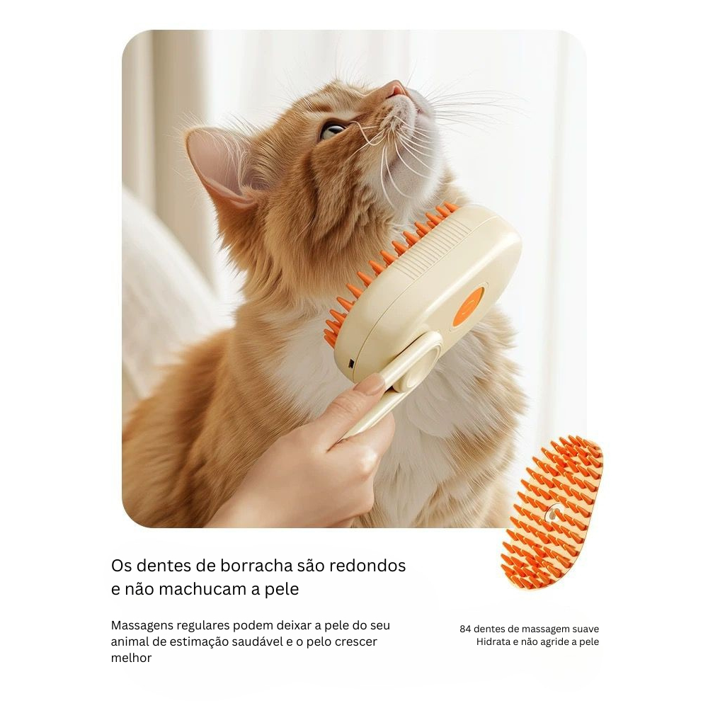 Escova Removedora de Pelos para Pets com Spray/Vapor–Massageador Antiestático para Gatos e Cachorros — imagem 2 de 2