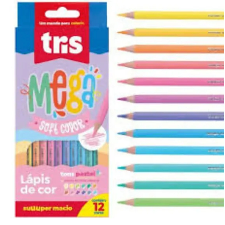 Lápis de Cor Tris Mega Soft Color Especiais Metálico Pastel Cor de Pele Arte Escolar Criança