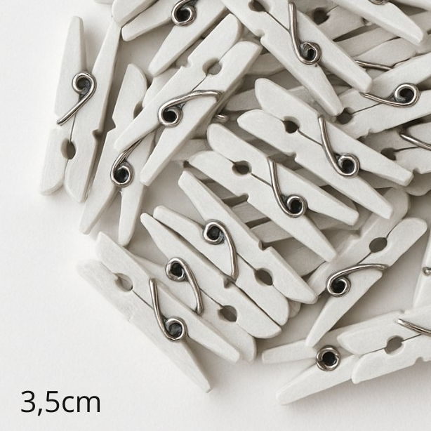 Mini Prendedor de Madeira Branco 3,5cm - 50 Unidades