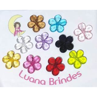 Flor de acrílico colorido com furo passante 3cm Pacote com 20 unidades em Oferta na Shopee