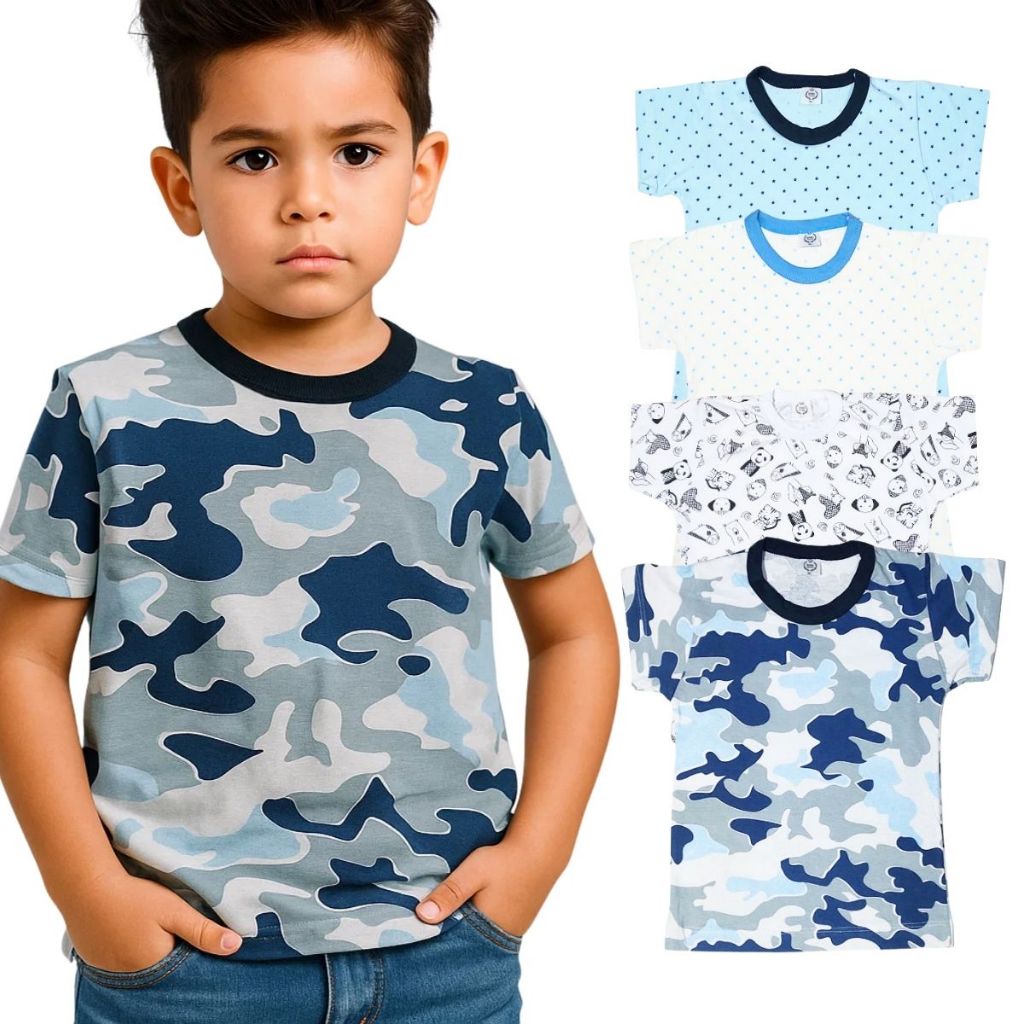 KIt 4 Camiseta Infantil Menino – 100% Algodão | Estampas Sortidas | Tamanhos 1 a 3 anos
