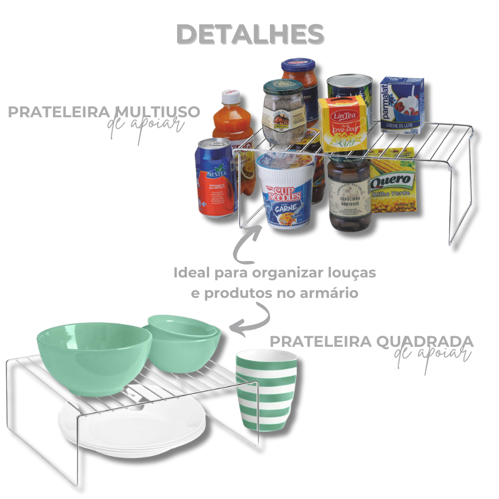 Detalhes do Kit 4 Peças Organizador de Armário em Aço Aramado Cromado Prateleira de Taças Xícaras Cesto Suspenso