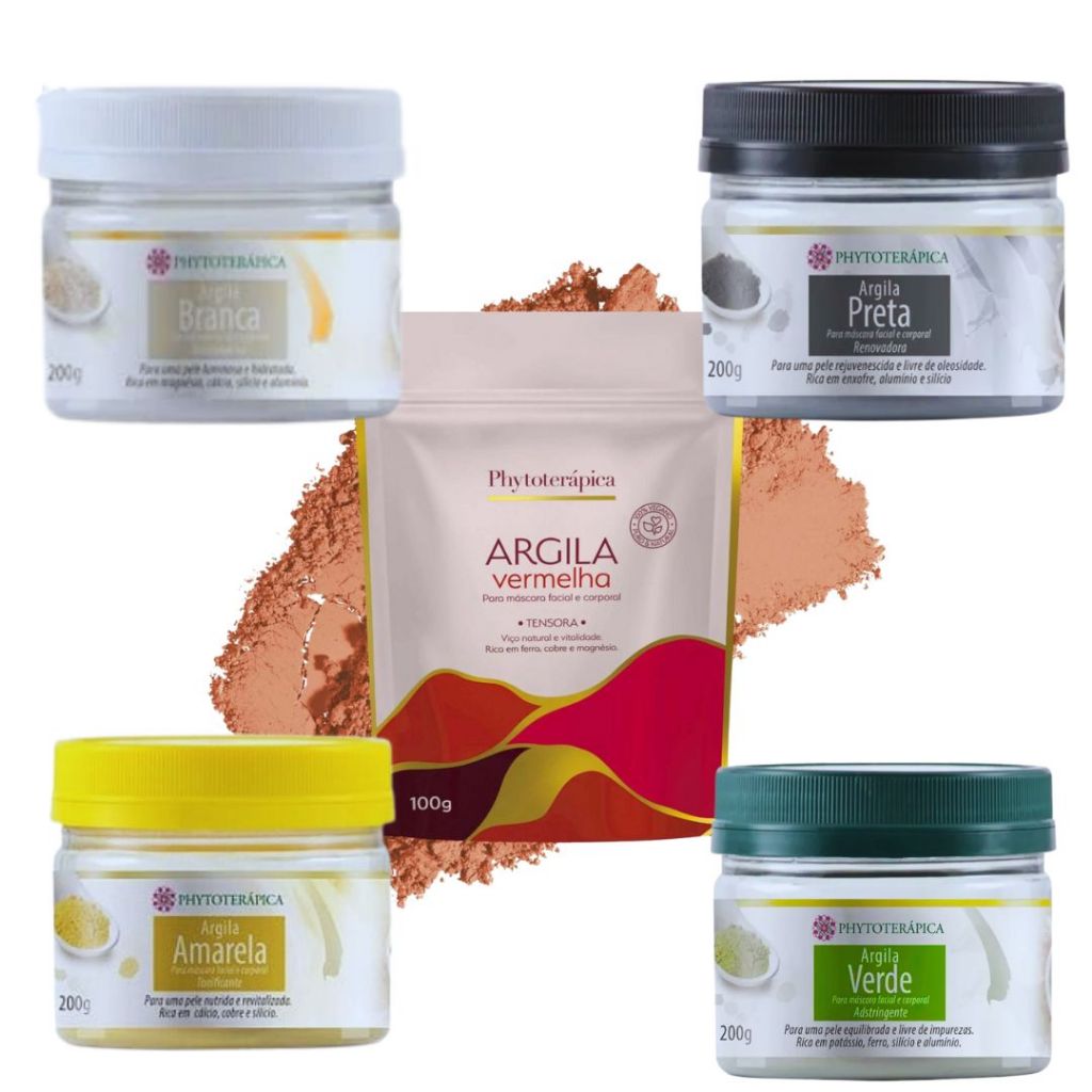 Argila 100g e 200g Verde/Vermelha/Amarela/Branca/Preta - Phytoterápica