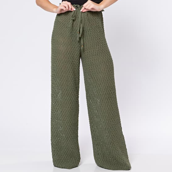 Calça Lisa Feminina Saida De Praia Calça Croche Moda Verao Blogueira Tricot Luxo