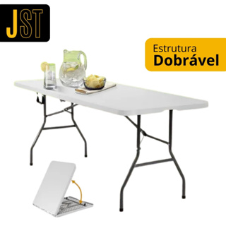 Mesa Dobrável Portátil de Camping 1,80m Branca com Alça Maleta JST em Oferta na Shopee