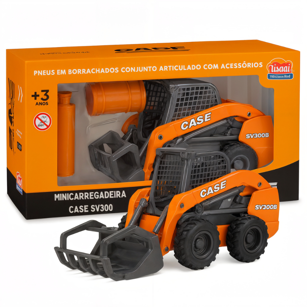 Trator Brinquedo Case Mini SV300 B Empilhadeira Garfo Carregadeira