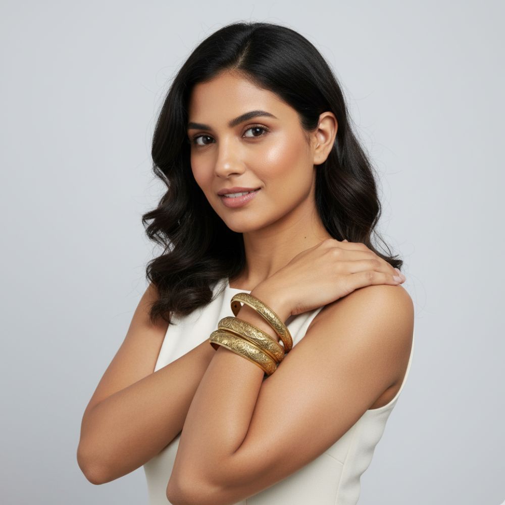 Conjunto De Pulseiras Indianas Ouro Envelhecido