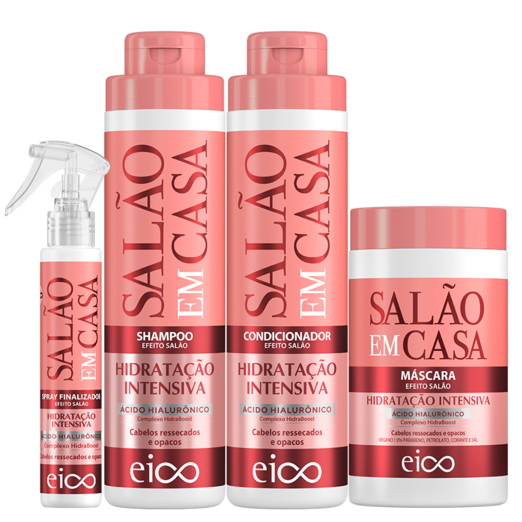Eico Salão Em Casa Hidratação Intensiva Shampoo Condicionador 800ml + Máscara Tratamento 1kg + Spray
