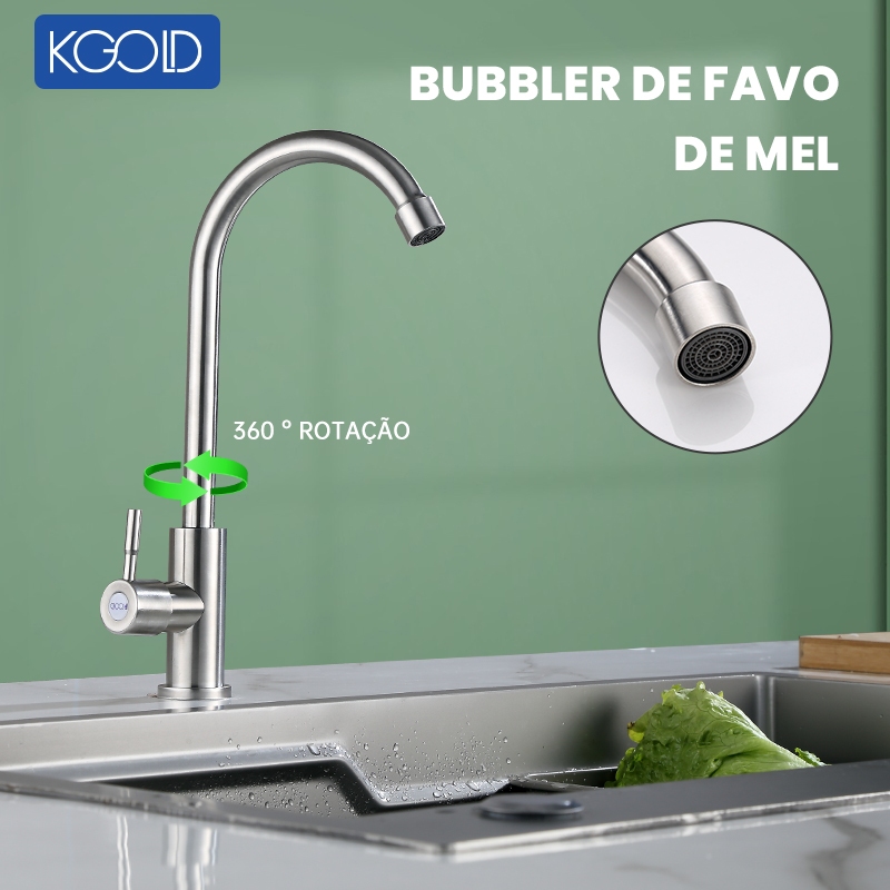 Torneira de cozinha de aço inoxidável, giratória, preta/prateada KGOLD em Oferta na Shopee