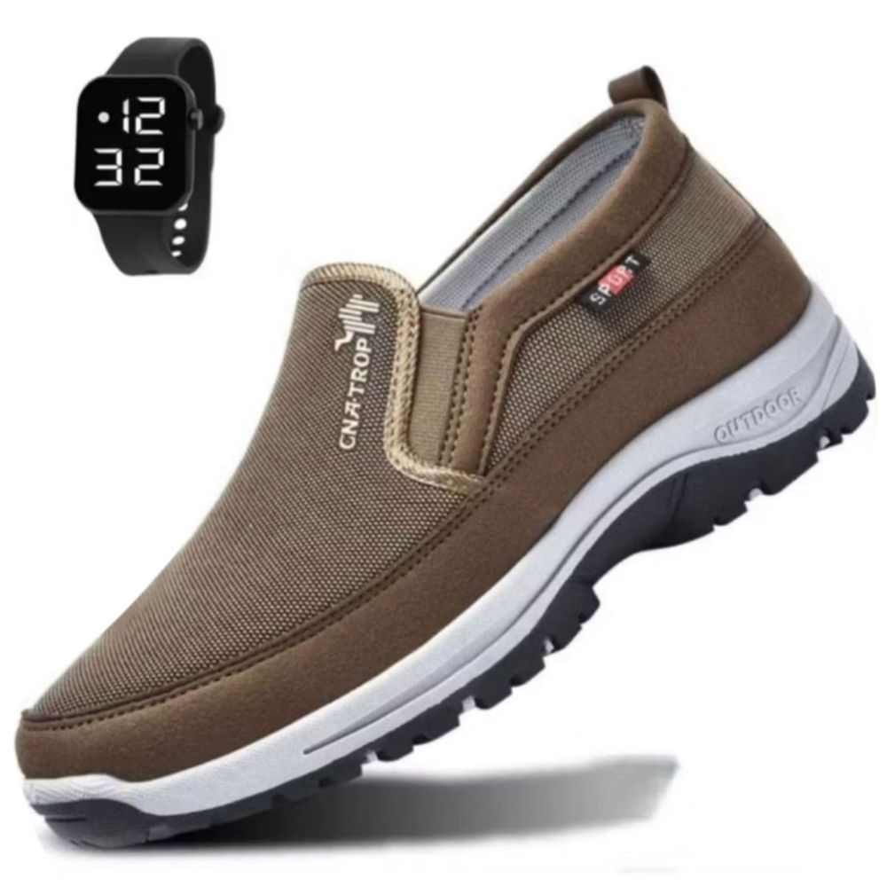 Tenis Sapatilha Masculino Idoso Casual Adventure de Trilha Resistente Impermeável e Solado Antiderrapante Leve + Relogio