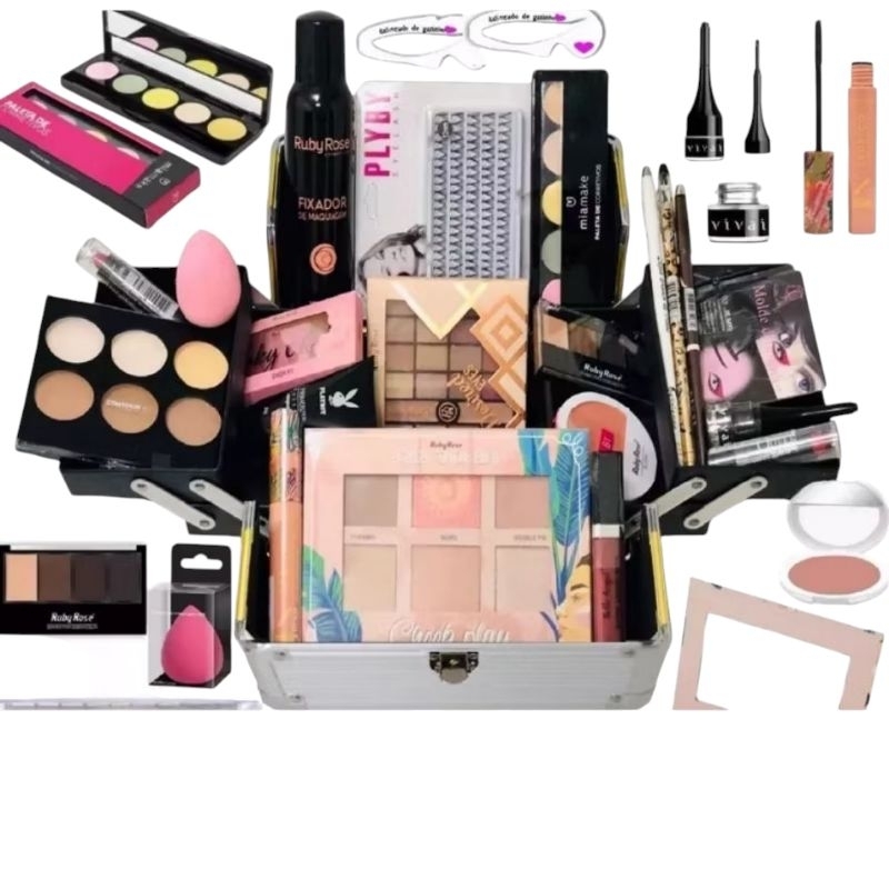 kit de maquaigem de 20 itens, corretivo,batom, iluminador,gloss,base muito mais(obs não acompanha a maleta) em Oferta na Shopee