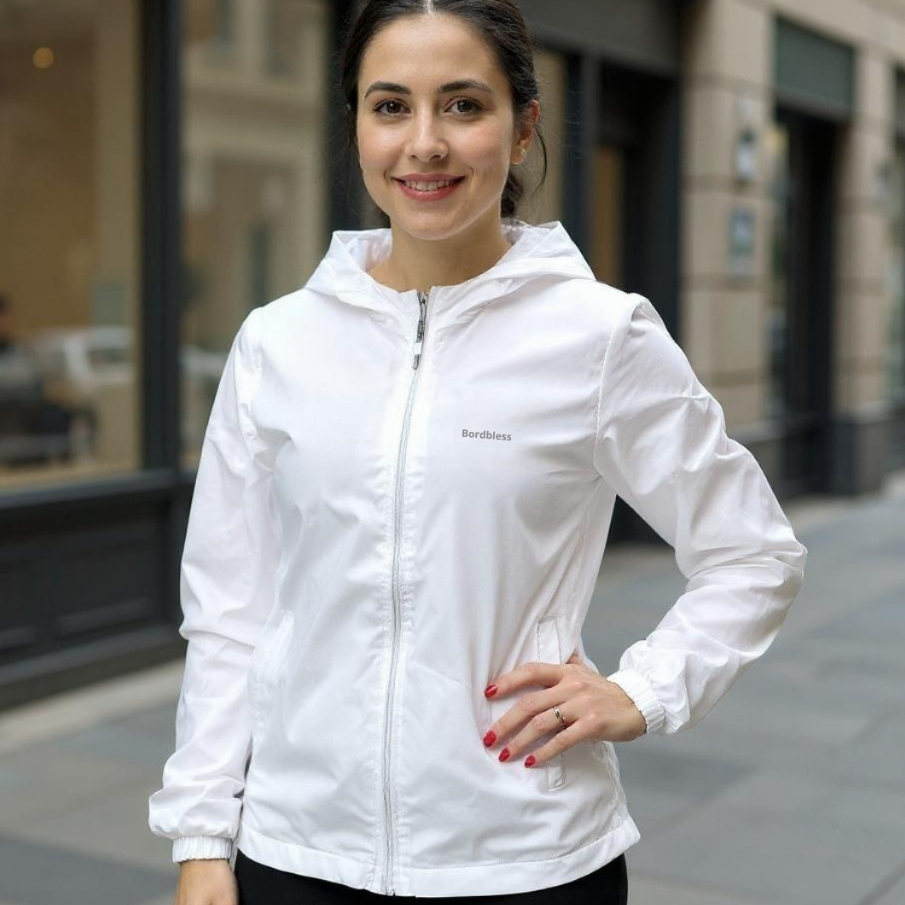 Jaqueta Corta vento 100% forrada Bordbless Impermeável Feminino Capuz Casaco Academia