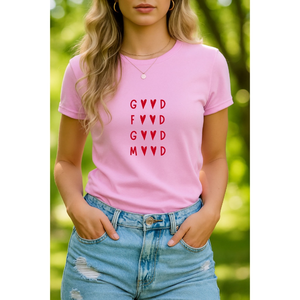 Camiseta Babylook Tshirt Feminina Frases Good Food Good Mood Nutrição Estilo de Vida Life Style Saudável 100% Algodão