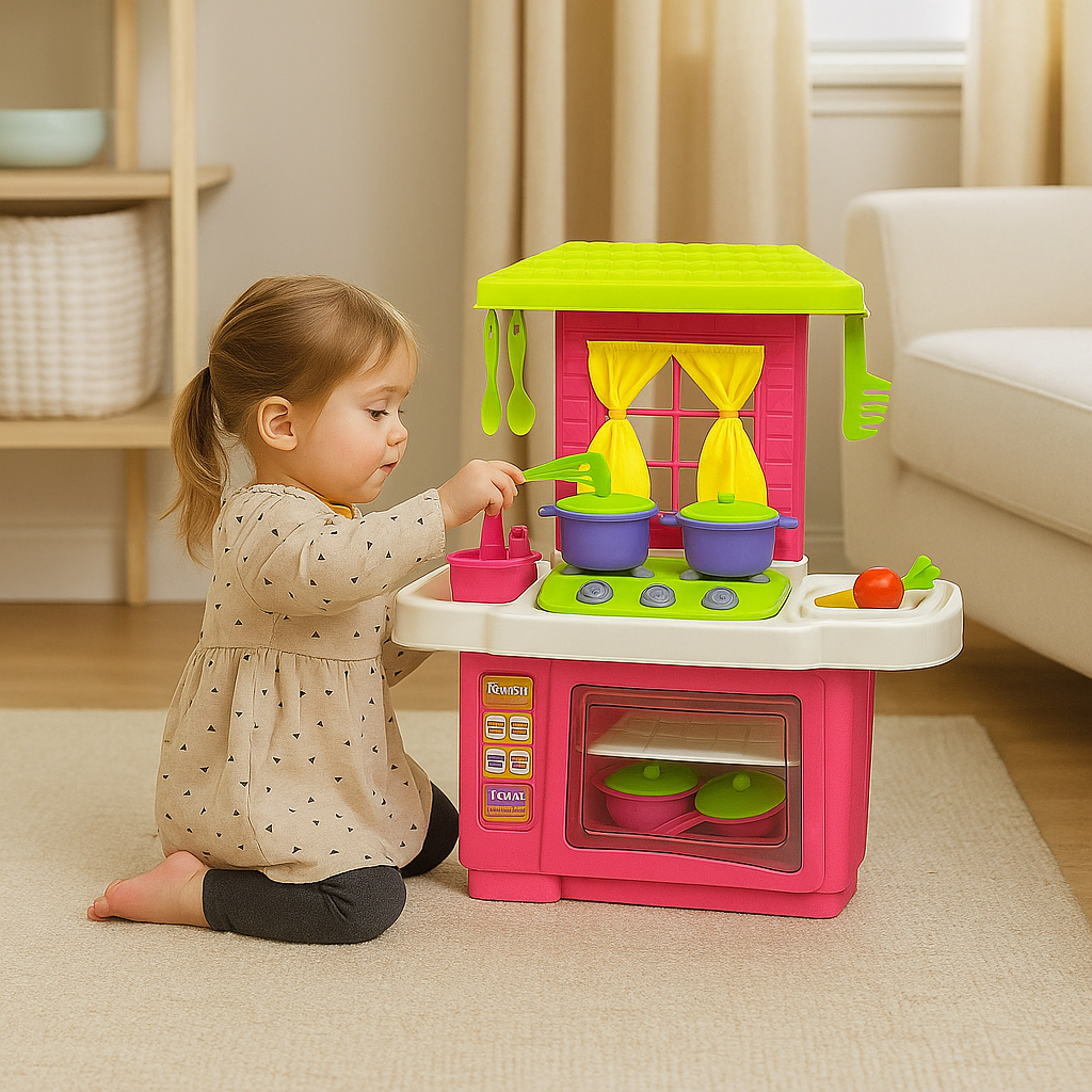 Cozinha Infantil Completa – Kit Brinquedo com Forno, Pia, Fogão, Panelinhas e Acessórios
