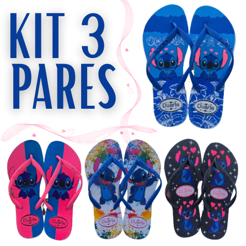 Kit 3 Pares de Chinelo feminino Sandalia Stitch Leve Confortavel Mais Vendido