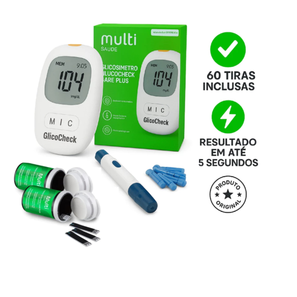Medidor de Glicose Kit Multilaser Glicocheck Care Plus – 60 Tiras Acessórios — R$ 138,70 em Shopee