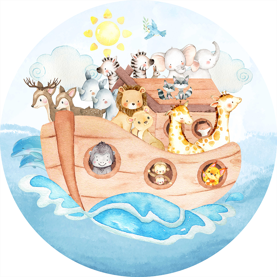 PAINEL REDONDO TECIDO SUBLIMADO ARCA DE NOÉ em Oferta na Shopee