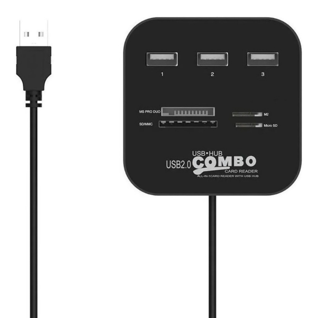 Kit Hub Usb 3 Portas 2.0 Leitor De Cartão Micro Sd Integrado M2 Microsd Pró Duo Knup