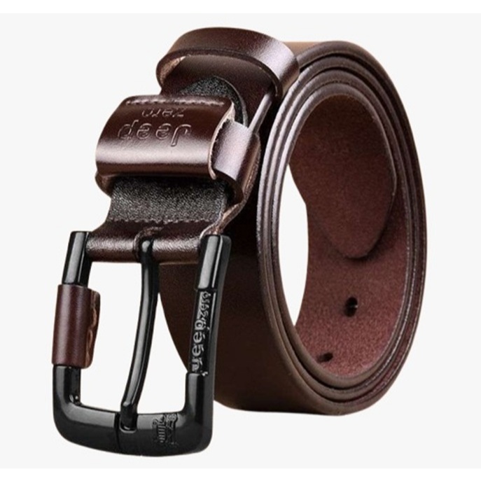 Cinto Masculino Jeep Luxo Marrom Fivela Preta 100% Couro Original 125cm.
