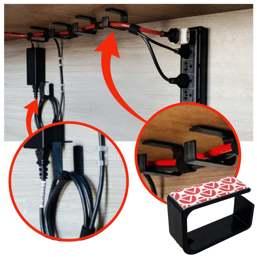 Kit de 4/6/8/10/20 Organizador de Fios Preto 60x42mm Mesas Escritório Gamer Plástico Resistente