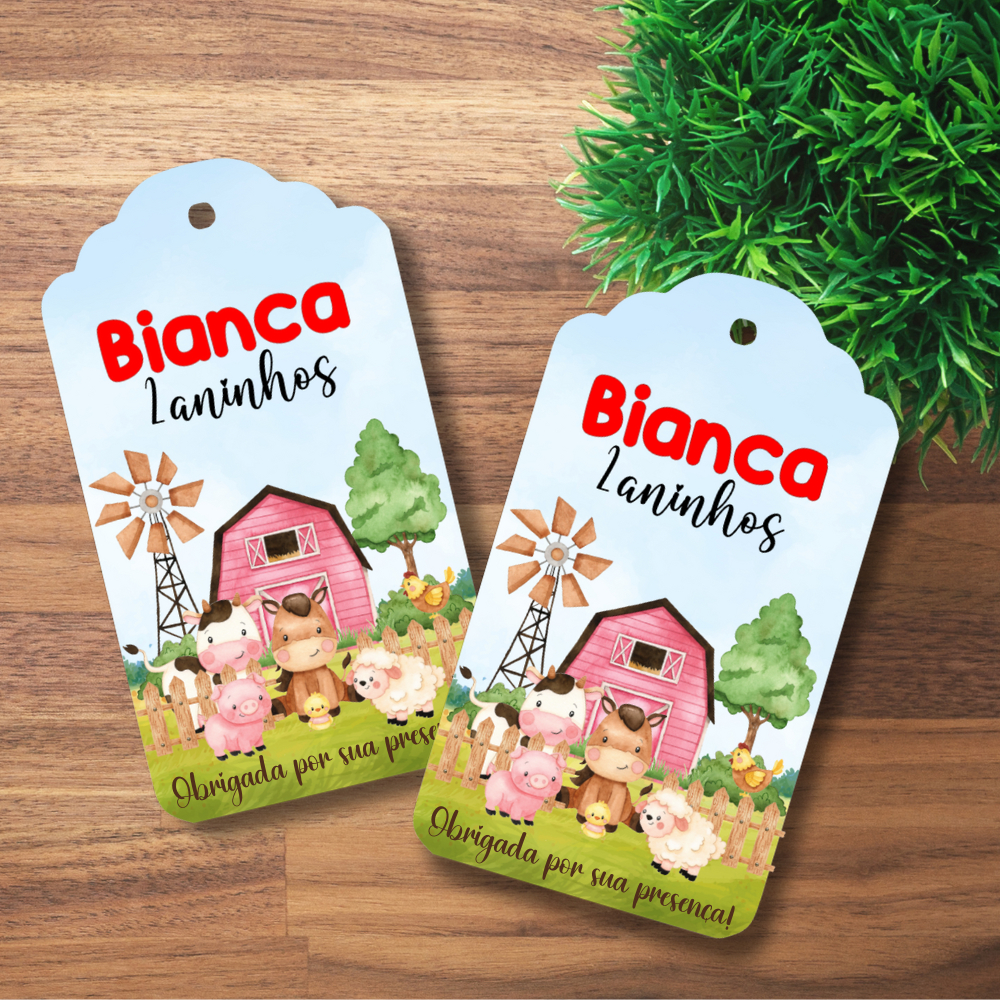 Tag Fazendinha l - Kit 40/60/80 ou 100 unidades - Tags Fazendinha Aquarelada | Lembrancinha de Aniversário Personalizada