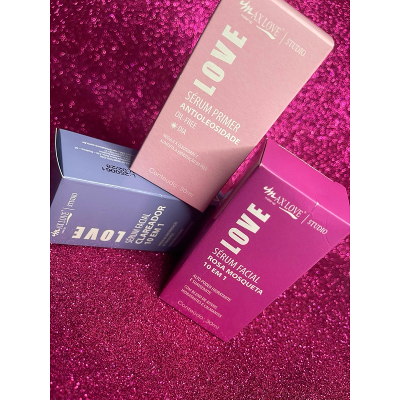 Sérum Facial Max Love 30ml Rosa Mosqueta Clareador Antiacne Olheiras Primer Anti Oleosidade Hidratante Profissional