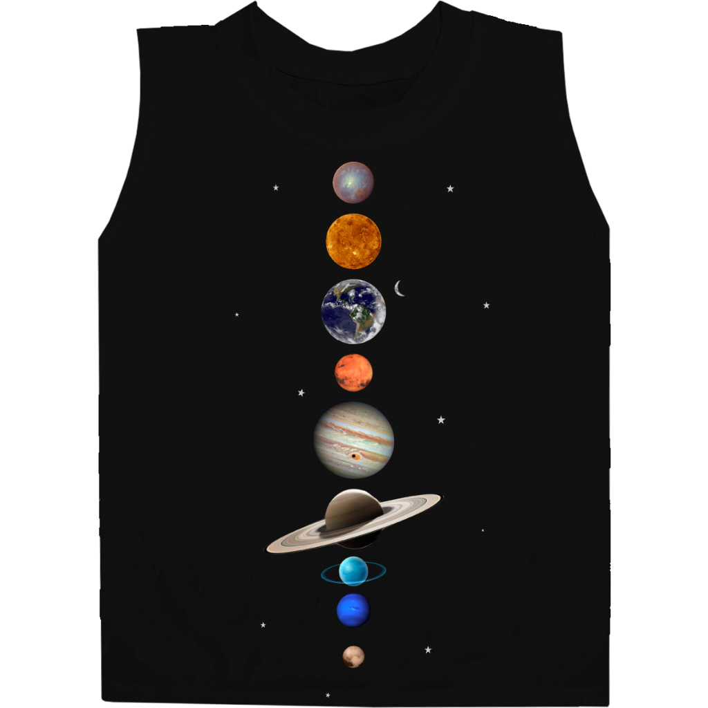 Regata Camisa masculina Básica Camiseta Qualidade 100% Algodão Estampa Sistema Solar Tamanho 2 ao GG