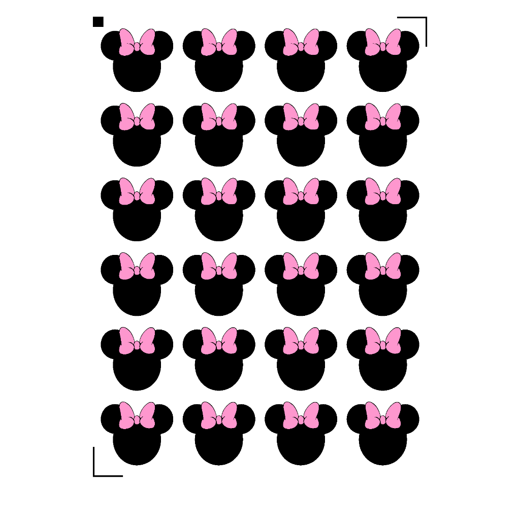 Adesivo Minnie cabeça com laço cartela com 24 á prova Md: 4,dx4,5 d'água temos em estoque IMPERDÍVEL