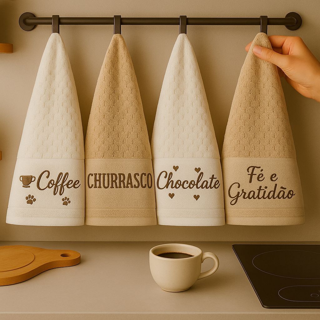 Kit 5 Panos de Prato Copa 45x70 Jacquard Atoalhado Toalha De Cozinha