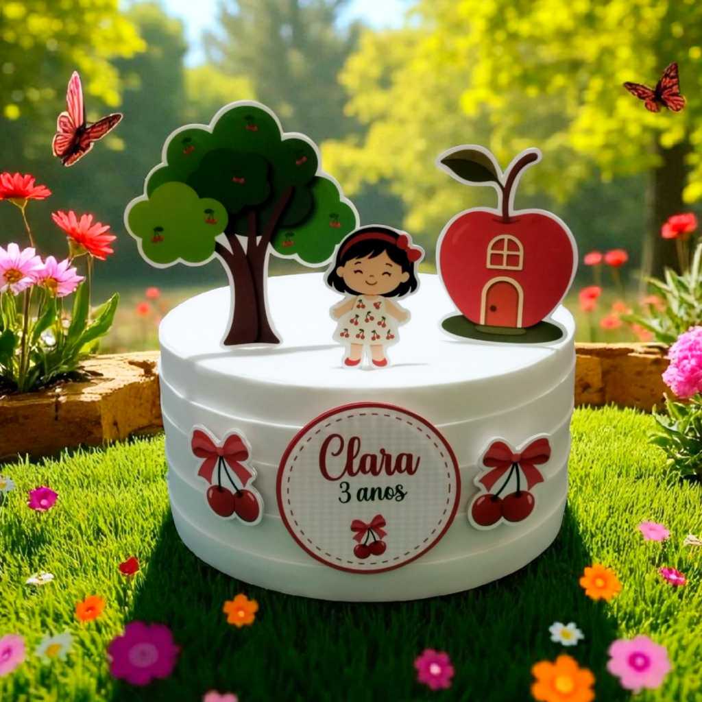 Topo de Bolo Cerejinha Personalizado – Aniversário/Mesversário