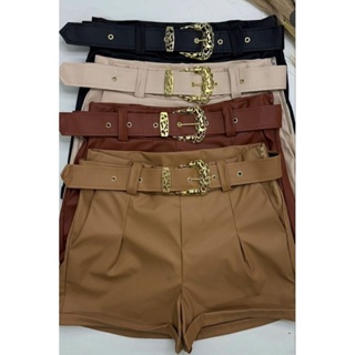 shorts couro fake com cinto dourado modelo gringa em Oferta na Shopee