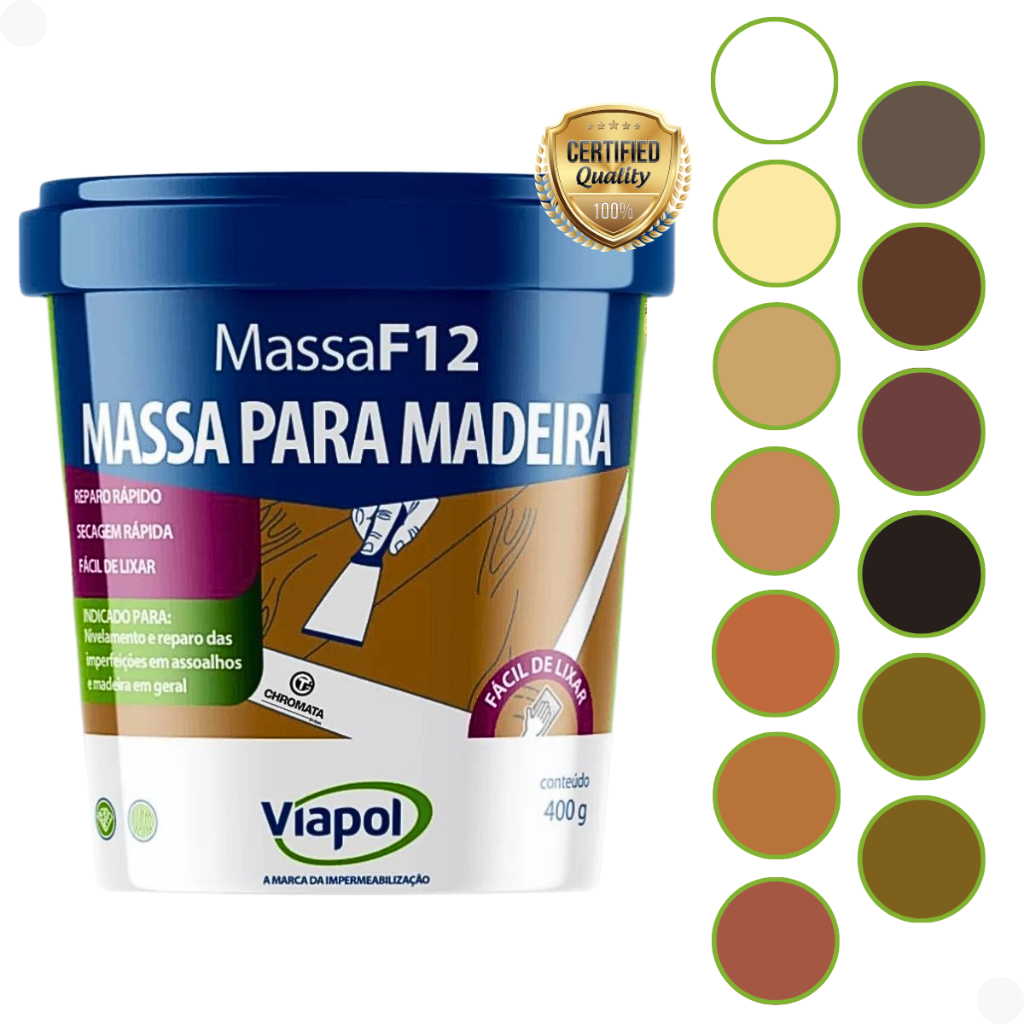 Massa F12 Calafetar Correção Madeira Viapol 1,65kg Diversas Cores em Oferta na Shopee