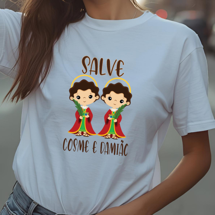 Camiseta SALVE COSME DAMIÃO  [est.1] Santo Católico  São Cosme e Damião Fé Religião ZLprint