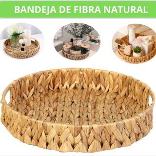 Bandeja Redonda em Fibra Natural com Alça - 2 tamanhos em Oferta na Shopee