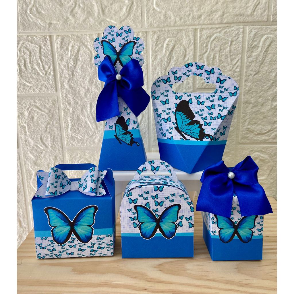 Kit Festa Borboleta Azul Personalizados Lembrancinhas Caixinhas Para Festa PEGUE E MONTE