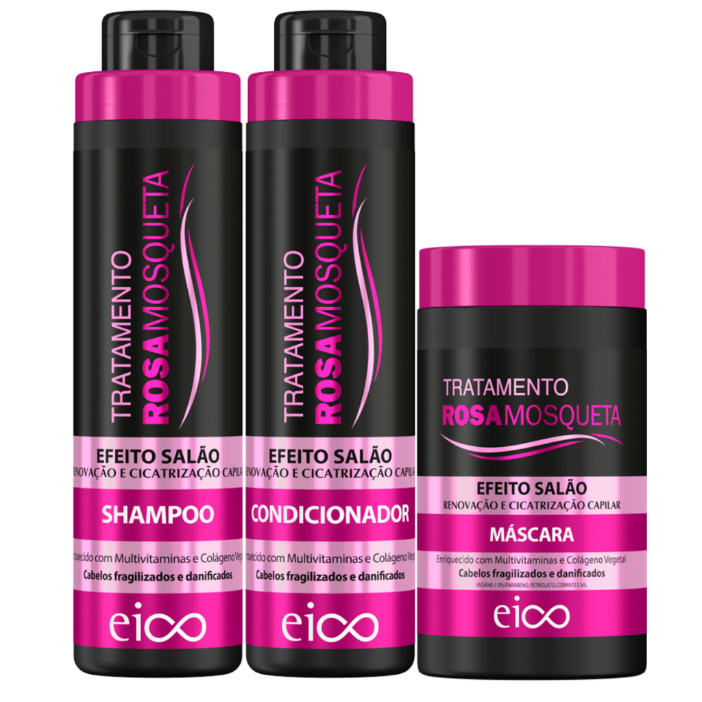 Eico Tratamento Rosa Mosqueta Shampoo 800ml e Condicionador 750ml + Máscara Creme de Hidratação 1kg