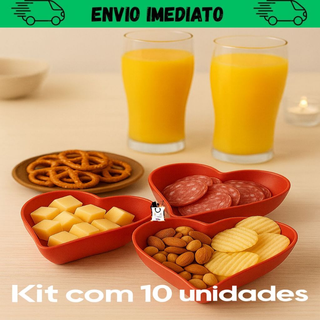 Kit 10 Cumbuca Petisqueira Coração Pote Sobremesa Petisco Açai Sorvete Bowl 300ml