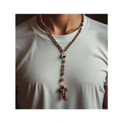 Terço Nossa Senhora Aparecida Madeira Mogno 44cm