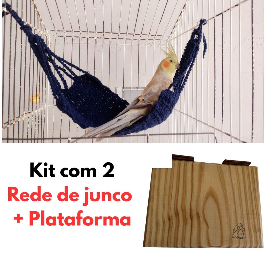 Kit 2 brinquedos Rede de Croche + Poleiro Platafoma Para calopsita Gaiola Piriquito Rinq Neck Tuim Papagaio