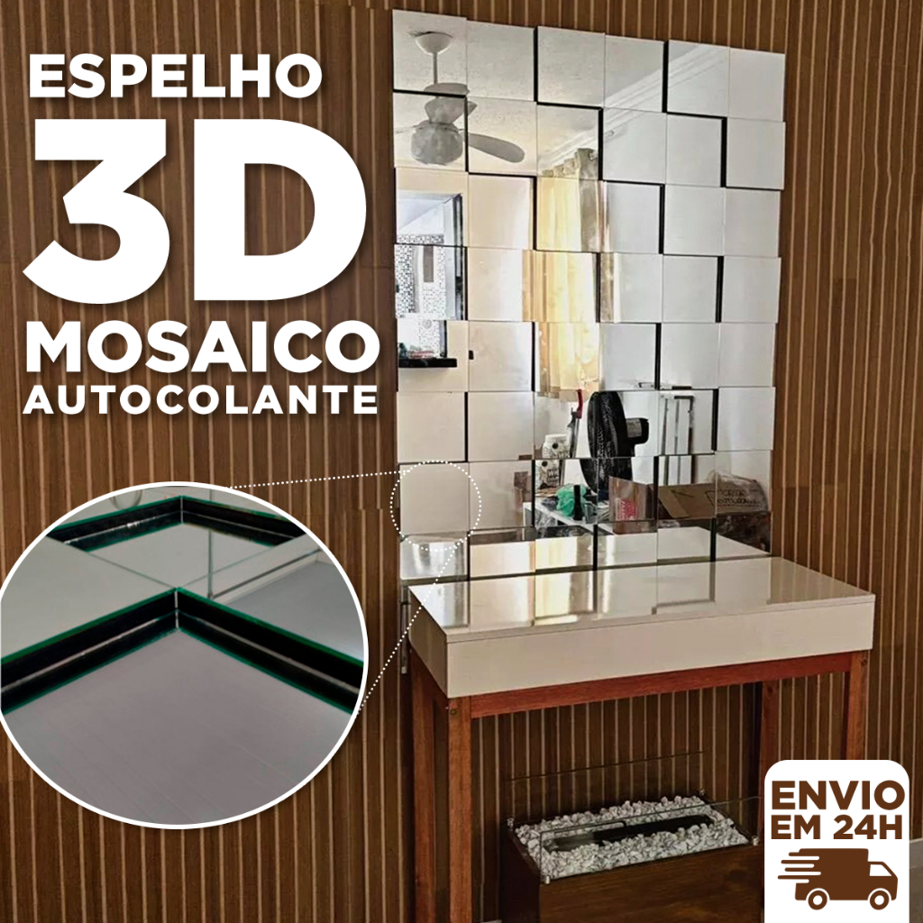 Espelho Mosaico Vidro 3D Autocolante p/ Decoração Sala Quarto Banheiro | Vários Kits em Oferta na Shopee