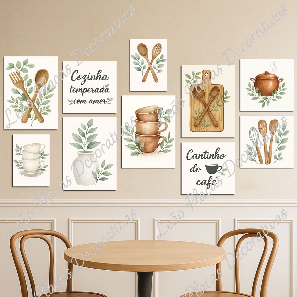 ✨ Kit 10 Quadros MDF Mosaico Cozinha & Café – Decoração Moderna para Casa, Restaurante e Bistrô TONS PASTEIS