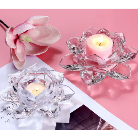Castiçal Natal Flor De Lotus  + Vela Porta Vela Vidro Enfeite Decorativo Centro de Mesa Casamento