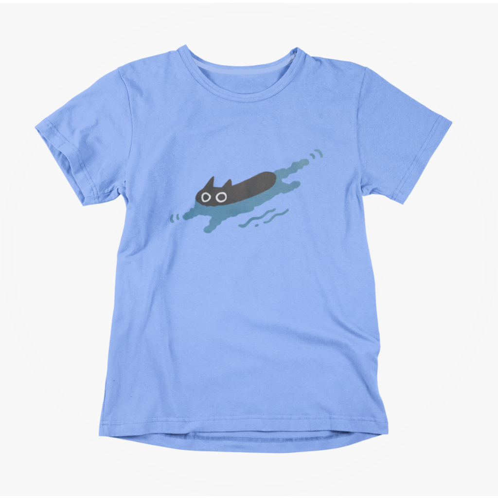 Camiseta Gato Preto Nadando 100% Algodão Cat Swimming Unissex Conforto Versátil Casual Estilo