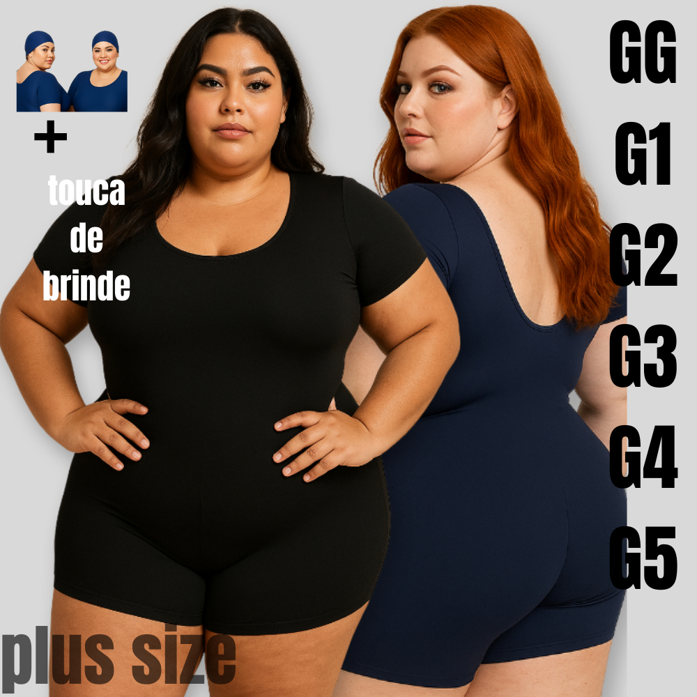 Maiô Macaquinho Plus Size com Manga – Natação & Hidroginástica Moda Evangélica + Touca Feminina em Oferta na Shopee