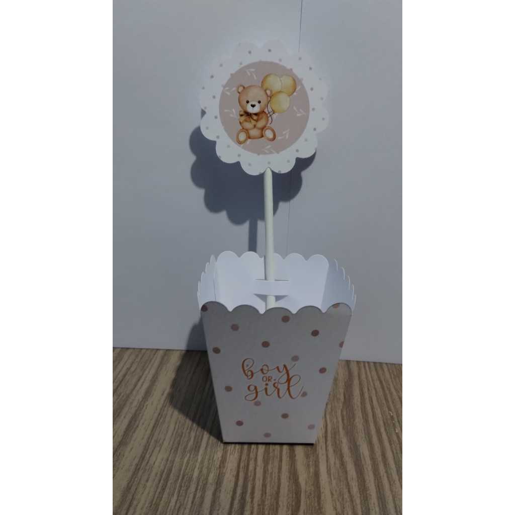 Kit Centro de mesa Chá Revelação Ursinho bebê Bege | Personalizado | Enfeite Cachepô | Decoração