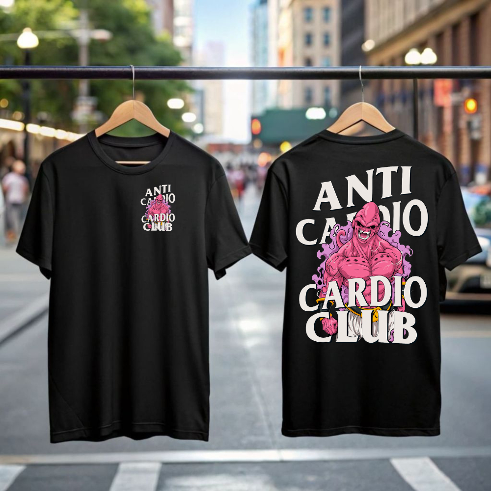 CAMISETA ACADEMIA  DIA DIA  ANTI CARDIO CLUB MAJIN BOO ESTAMPADA 100% ALGODÃO