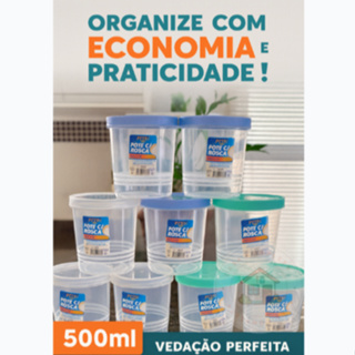 Kit Potes Plásticos 500ml com Tampa de Rosca - Vedação Perfeita, Multiuso, Cores Sortidas em Oferta na Shopee
