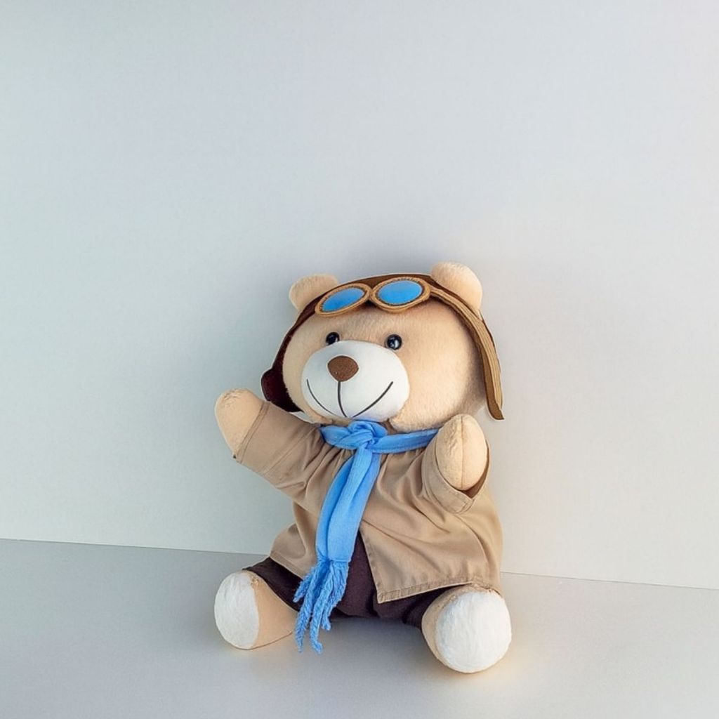 Detalhes do Trio De Ursinhos De Pelúcia Para Menina E Menino- Trio Ursinho Aviador Azul Bebê