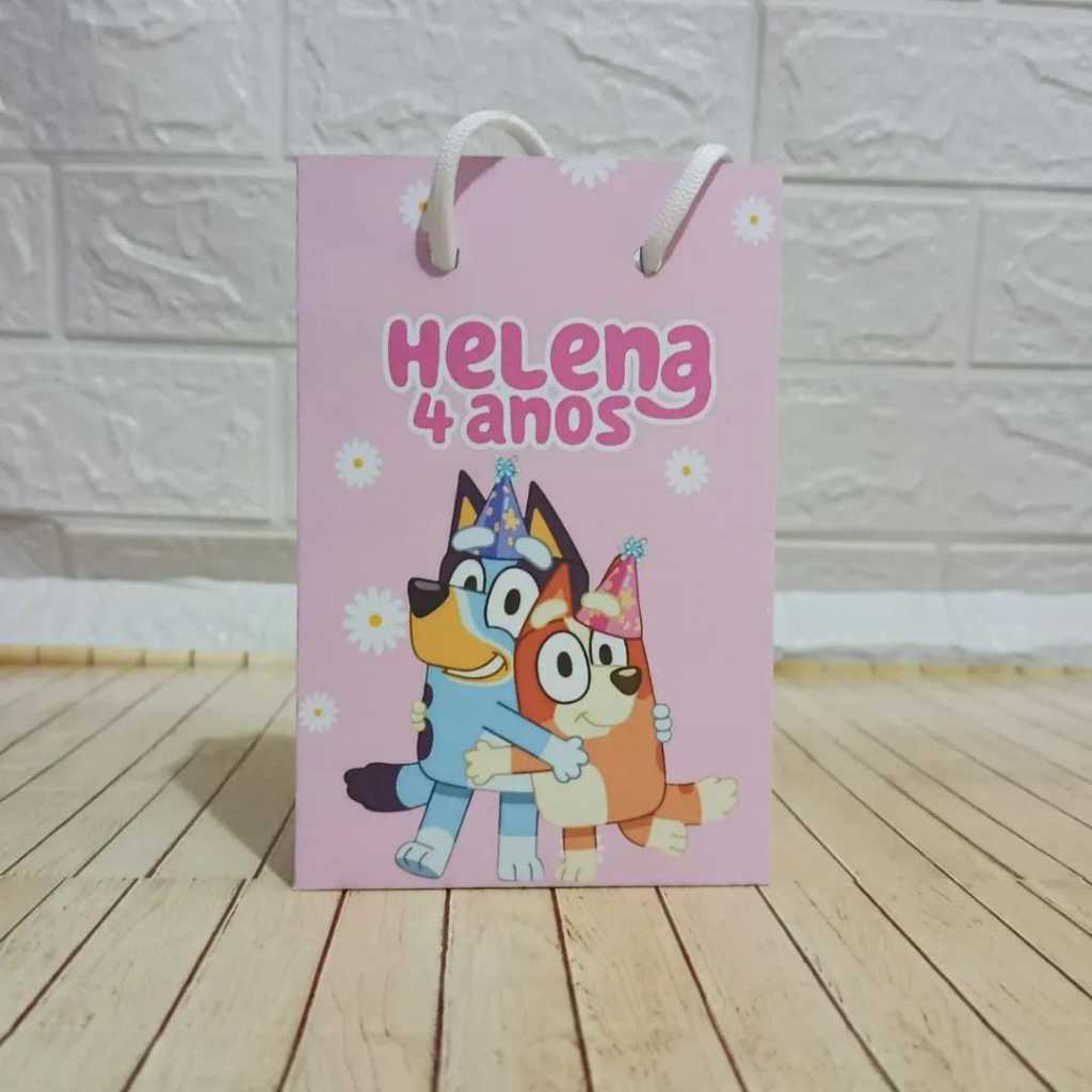 PEGUE E MONTE SACOLINHA PERSONALIZADA TAMANHO P 15X10CM BLUEY E BINGO Lembrancinha Festa Infantil